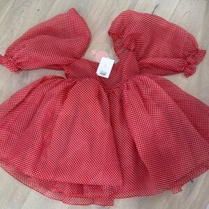 Selkie red gingham print puff sleeve mini dress - size medium NWT attached